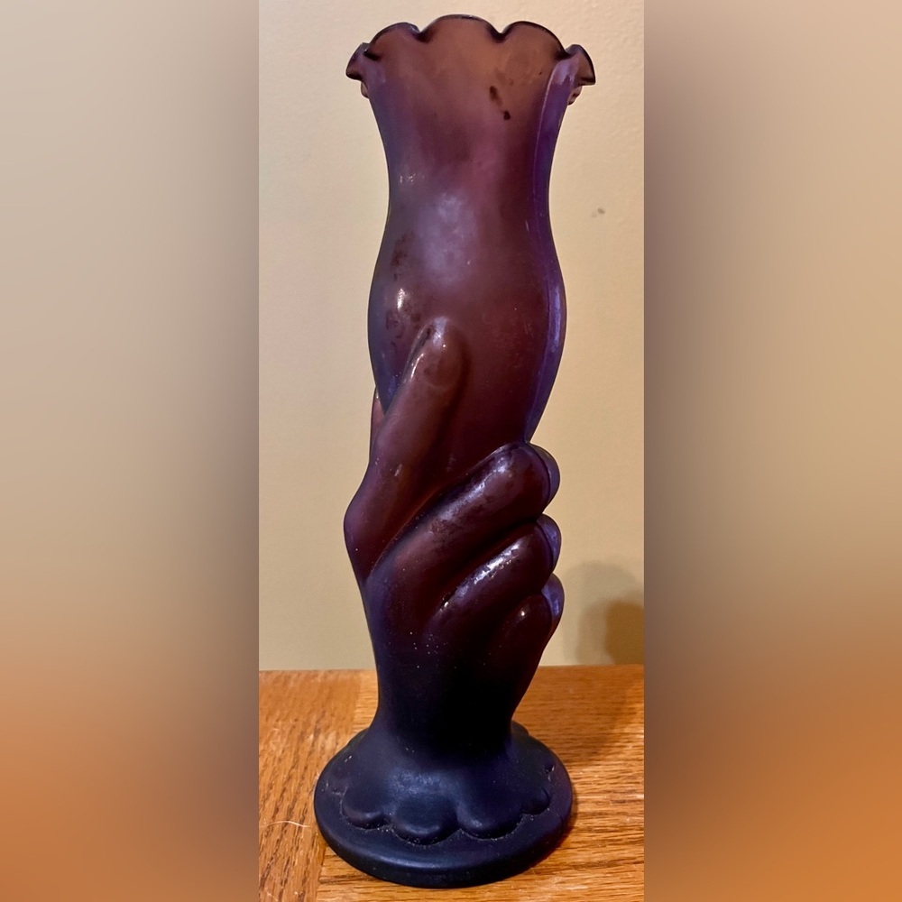 Westmoreland Amethyst Satin Glass Lady Hand Vase Victorian Vintage Antique 9"